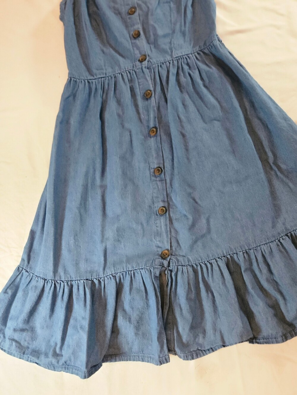 Japna Womens Blue Denim Adjustable Thin Strap Button Front Ruffle Dress Size M - Picture 4 of 14